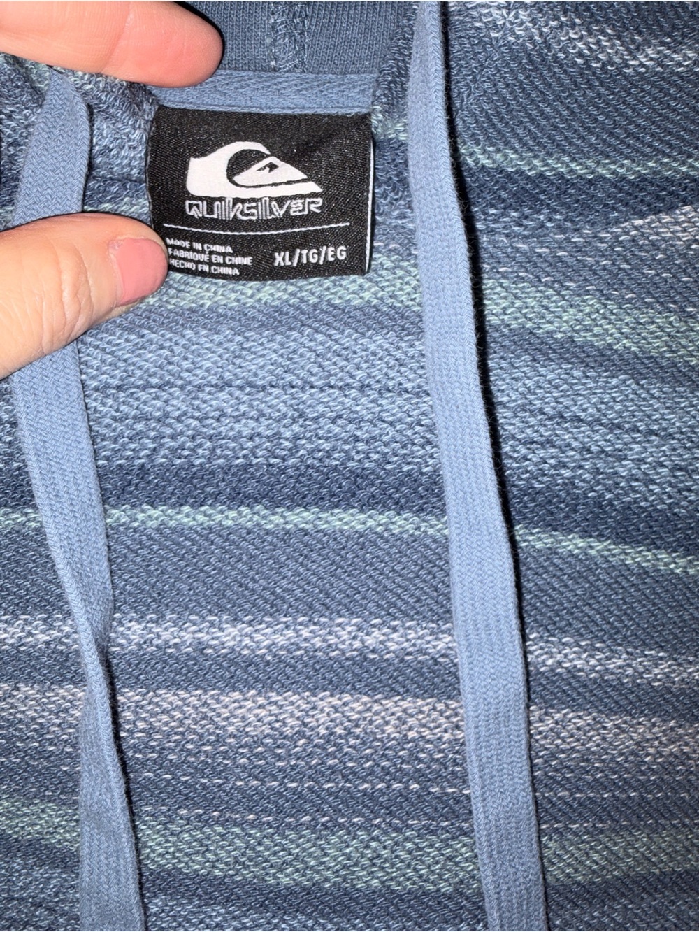 Quiksilver Men's Blue Striped Crewneck Hoodie Sweater - Picture 4 of 5